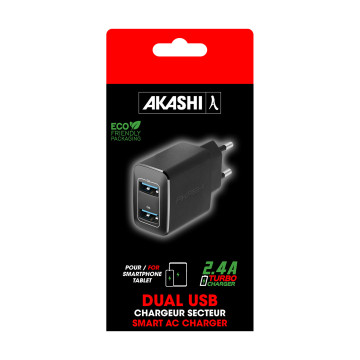 Chargeur secteur 2 USB Akashi® couleur