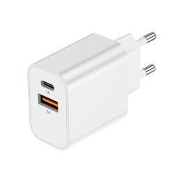 Chargeur secteur USB-C et USB-A 15W Akashi® blanc