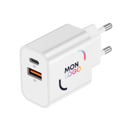 Chargeur secteur USB-C et USB-A 15W Akashi® blanc