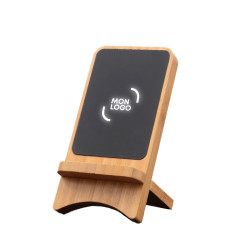 Chargeur induction support téléphone 10W en bambou logo lumineux SCX®