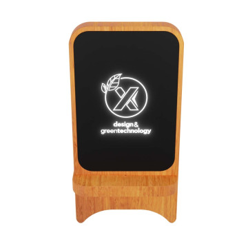 Chargeur induction support téléphone 10W en bambou logo lumineux SCX®
