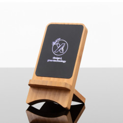 Chargeur induction support téléphone 10W en bambou logo lumineux SCX®
