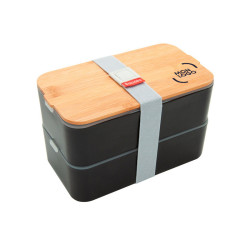 Lunch box double 1400 mL noire avec couvercle en bambou Baladéo®