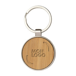 Porte-clés rond en métal et bambou