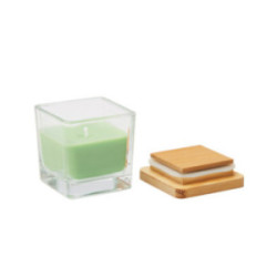 Bougie parfumée pomme en verre avec couvercle en bambou