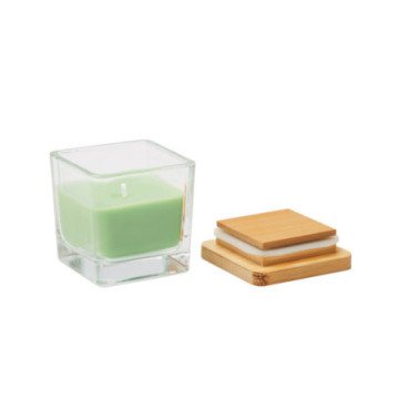 Bougie parfumée pomme en verre avec couvercle en bambou