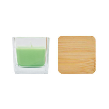 Bougie parfumée pomme en verre avec couvercle en bambou