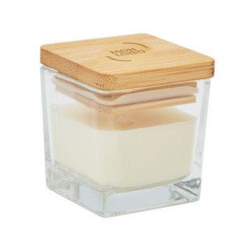 Bougie parfumée vanille en verre avec couvercle en bambou