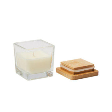 Bougie parfumée vanille en verre avec couvercle en bambou