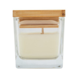 Bougie parfumée vanille en verre avec couvercle en bambou