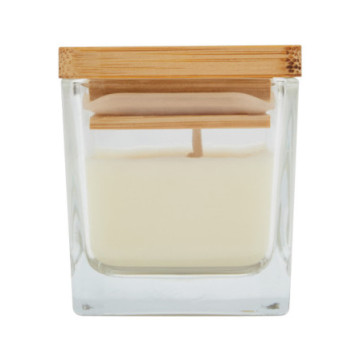 Bougie parfumée vanille en verre avec couvercle en bambou