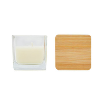 Bougie parfumée vanille en verre avec couvercle en bambou