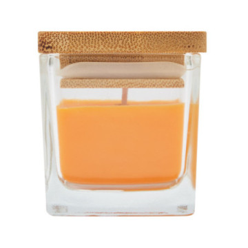 Bougie parfumée orange en verre avec couvercle en bambou