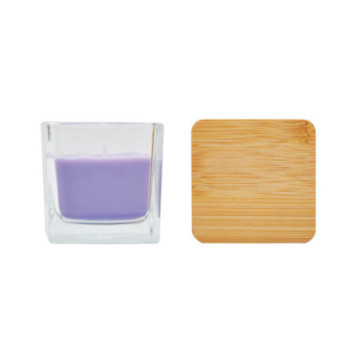Bougie parfumée lavande en verre avec couvercle en bambou