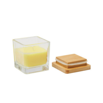Bougie parfumée citron en verre avec couvercle en bambou