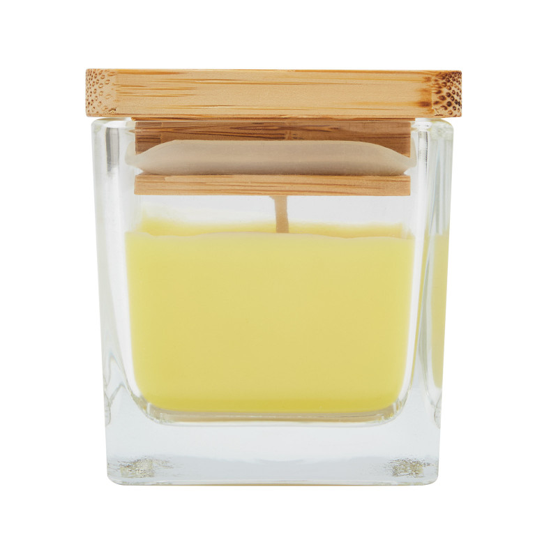 Bougie parfumée citron en verre avec couvercle en bambou