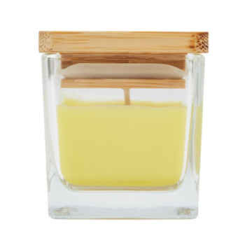 Bougie parfumée citron en verre avec couvercle en bambou