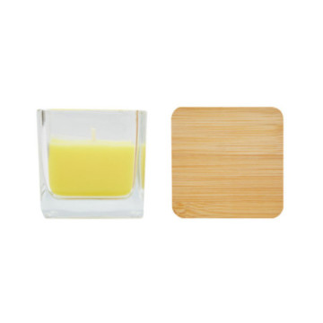 Bougie parfumée citron en verre avec couvercle en bambou