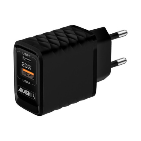 Chargeur secteur couleur USB-C et USB-A 20W Akashi®