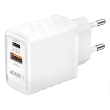Chargeur secteur blanc USB-C et USB-A 20W Akashi®
