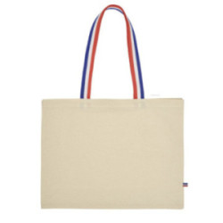 Sac coton naturel soufflets anses tricolores 180g/m² Ubag®
