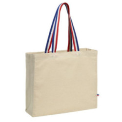 Sac coton naturel soufflets anses tricolores 180g/m² Ubag®