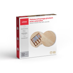 Plateau à fromage en bois pivotant avec ustensiles Livoo®