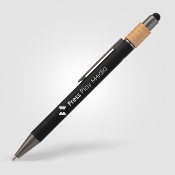 Stylo stylet spinner en aluminium recyclé et bambou marquage quadri
