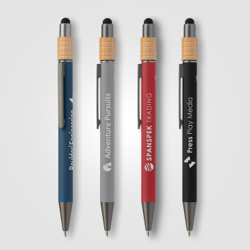 Stylo stylet spinner en aluminium recyclé et bambou marquage laser