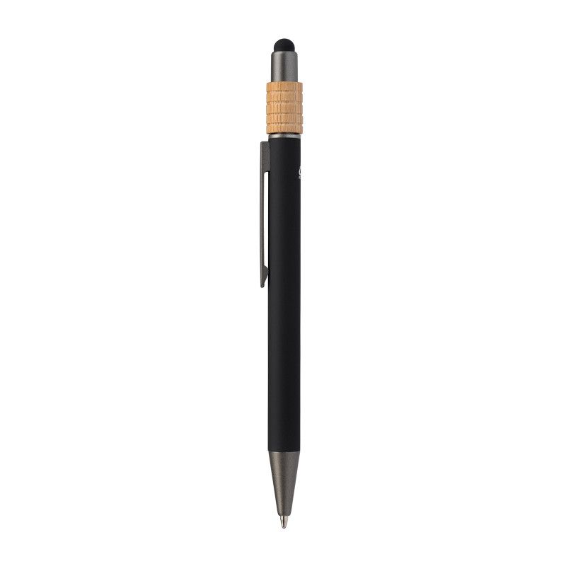 Stylo stylet spinner en aluminium recyclé et bambou marquage quadri