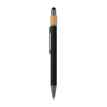 Stylo stylet spinner en aluminium recyclé et bambou marquage quadri