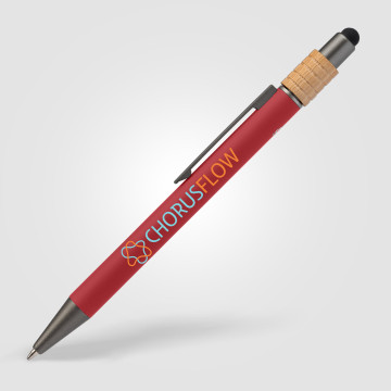 Stylo stylet spinner en aluminium recyclé et bambou marquage quadri
