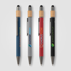 Stylo stylet spinner en aluminium recyclé et bambou marquage quadri