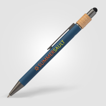 Stylo stylet spinner en aluminium recyclé et bambou marquage quadri