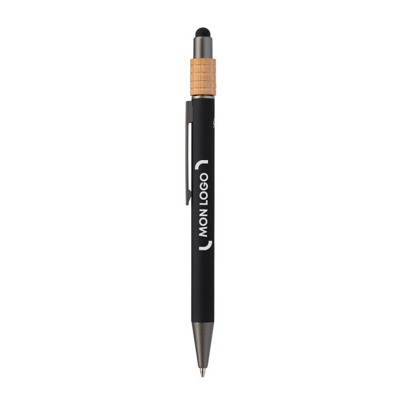 Stylo stylet spinner en aluminium recyclé et bambou marquage laser