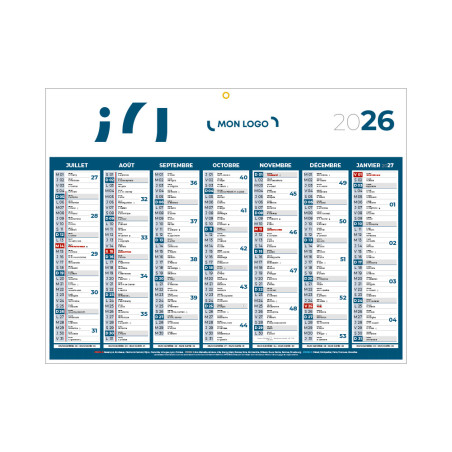 Calendrier classique medium bleu 42x32 cm marquage quadri