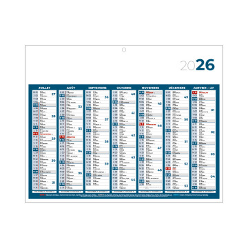 Calendrier classique mini bleu 26,5x21 cm marquage 1 couleur