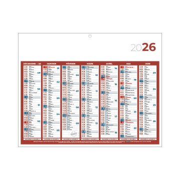 Calendrier classique mini rouge 26,5x21 cm marquage 1 couleur