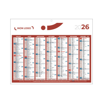 Calendrier classique mini rouge 26,5x21 cm marquage quadri