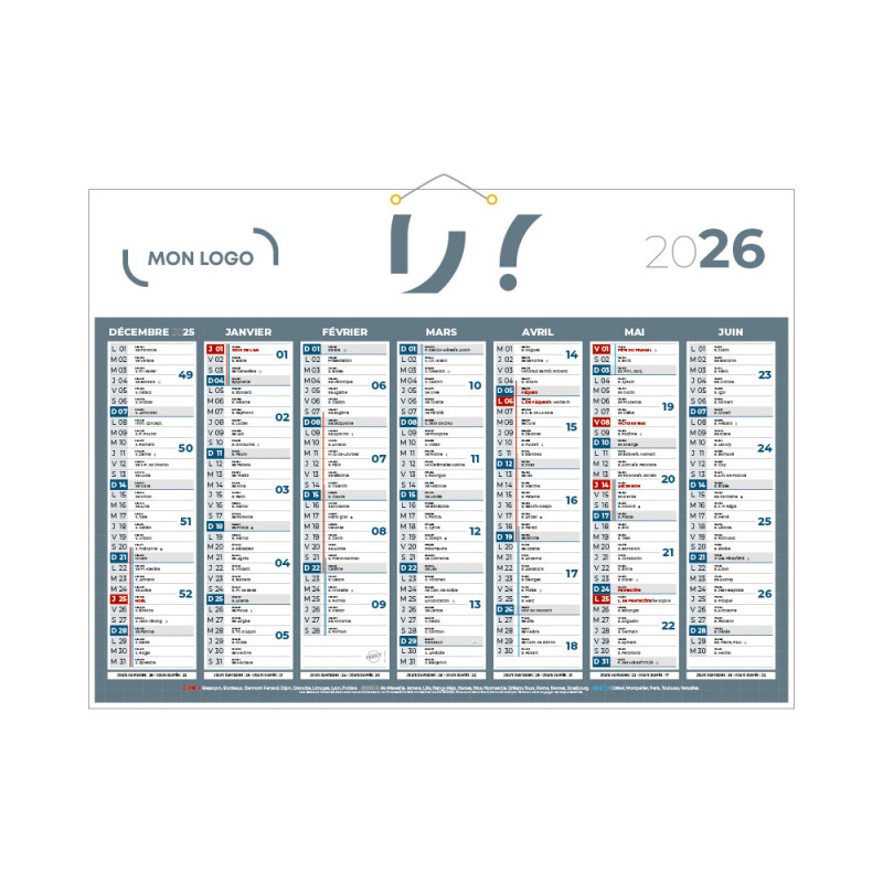 Calendrier classique gris 55x40,5 cm marquage quadri