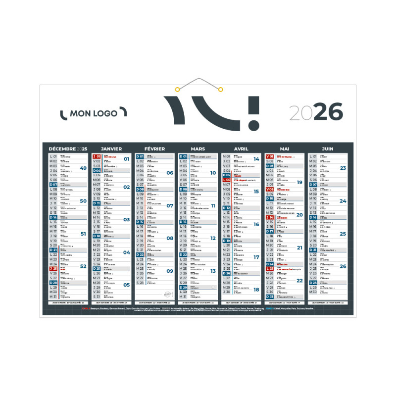 Calendrier classique anthracite 55x40,5 cm marquage 1 couleur