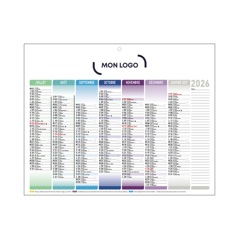 Calendrier bancaire mini 26,5x21 cm marquage 1 couleur