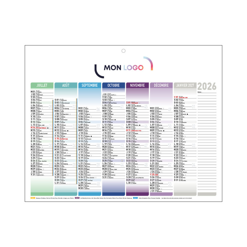 Calendrier bancaire mini 26,5x21 cm marquage quadri