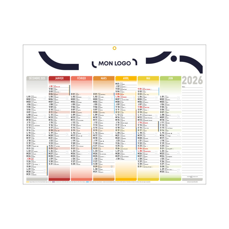 Calendrier bancaire medium 42x32 cm marquage 1 couleur
