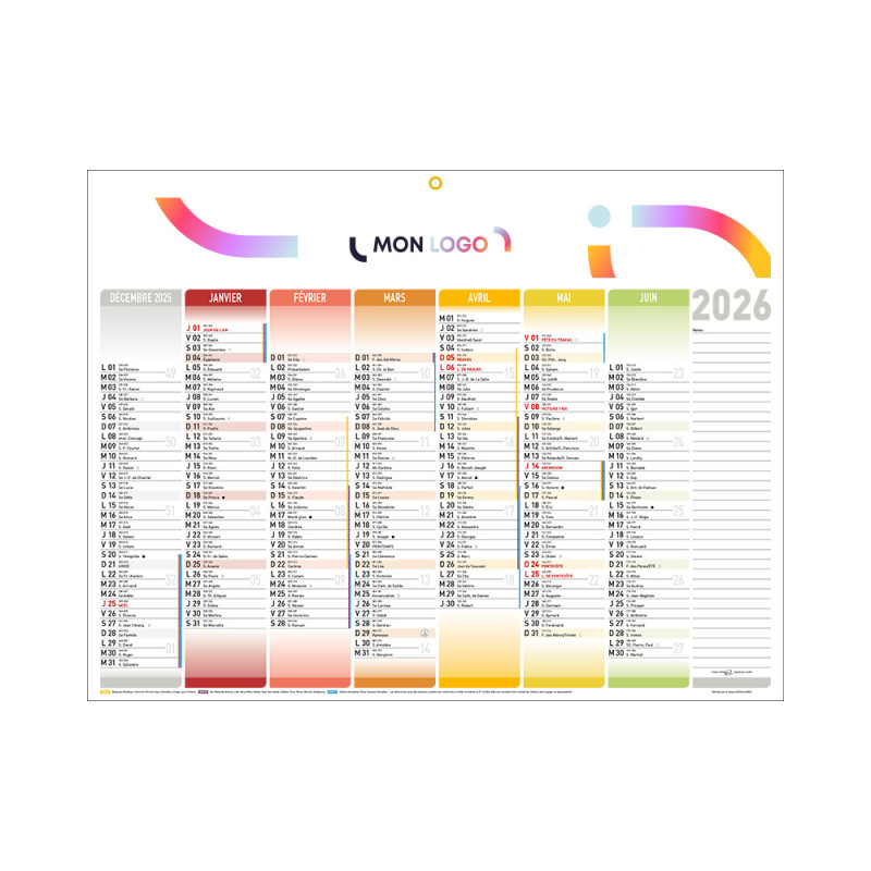 Calendrier bancaire medium 42x32 cm marquage quadri