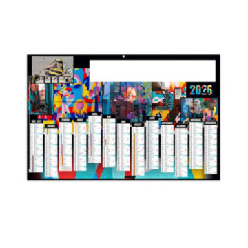 Calendrier bancaire rigide maxi 65x40,5 cm dos blanc marq 1 coul