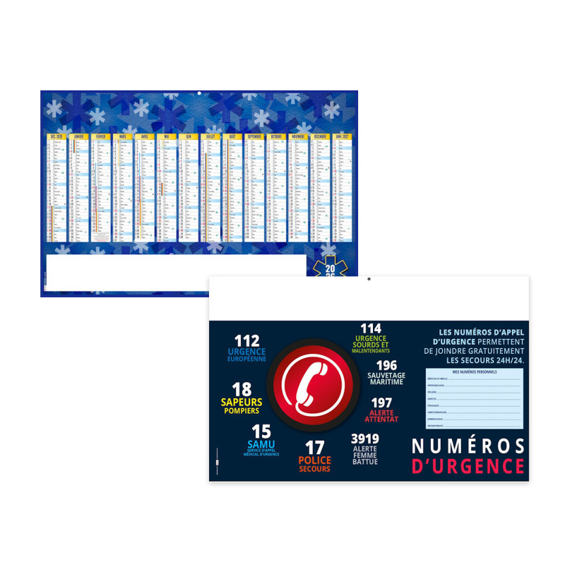 Calendrier bancaire rigide maxi 65x40,5 cm dos carte marq 1 coul