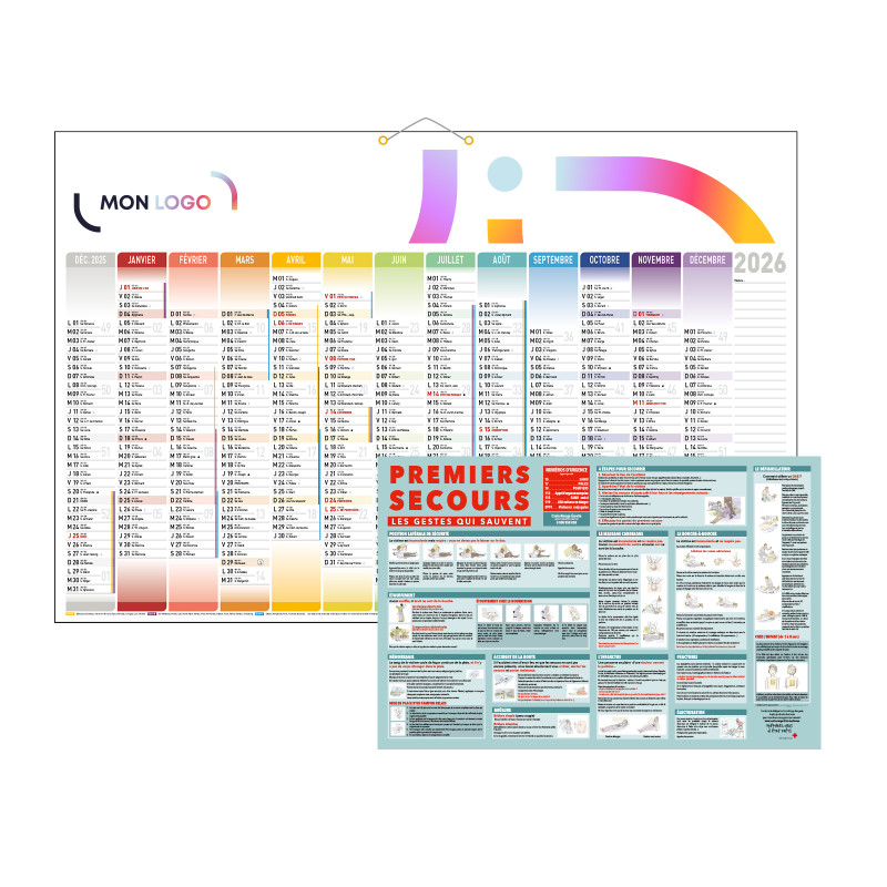 Calendrier bancaire maxi avec cartes au dos 65x43 cm