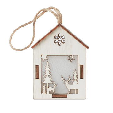Maison de Noël lumineuse en fibre de bois à suspendre