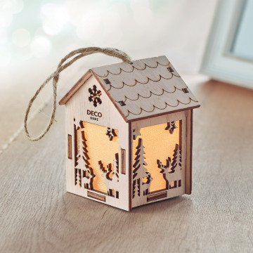 Maison de Noël lumineuse en fibre de bois à suspendre